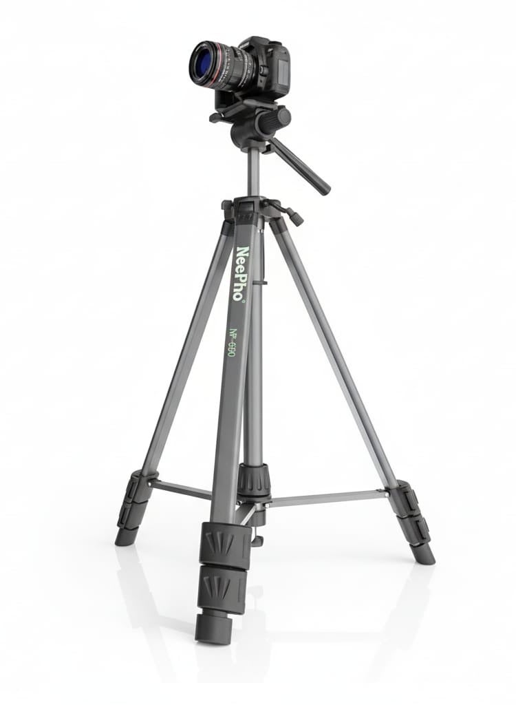 NeePho NP-690 Tripod , Lightweight aluminum , adjustable up to 173cm, sturdy and stable design, for mobile phones, cameras, and ring lights. Folds down to 65cm , ideal for photography, live streaming, and travel – Gray - Image 1