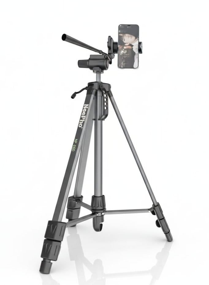NeePho NP-690 Tripod , Lightweight aluminum , adjustable up to 173cm, sturdy and stable design, for mobile phones, cameras, and ring lights. Folds down to 65cm , ideal for photography, live streaming, and travel – Gray - Image 2