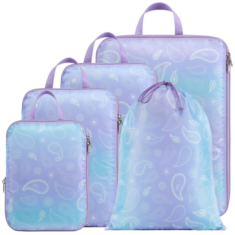 Cambond Compression Packing Cubes for Suitcases - 5 Pack Luggage Travel Packing Organizers Compression Cubes for Travel Essentials with Laundry Bag (Blue Purple Gradient) - Image 1
