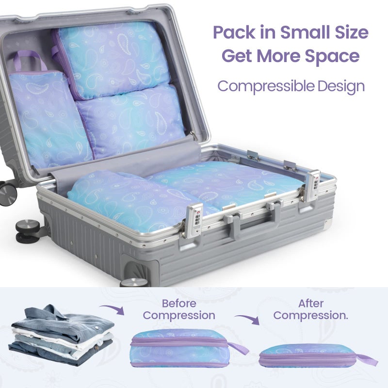 Cambond Compression Packing Cubes for Suitcases - 5 Pack Luggage Travel Packing Organizers Compression Cubes for Travel Essentials with Laundry Bag (Blue Purple Gradient) - Image 3