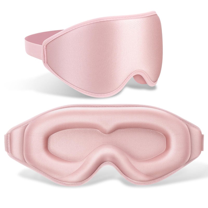 FlyCoco 99 Fully Block Out Light Eye Sleep Mask 3D Deep Contoured Eyes Cover Zero Pressure Long Lash Extension Eyes Mask with Adjustable Straps for Sleeping Travel Home Nap Rest Women Men Pink
