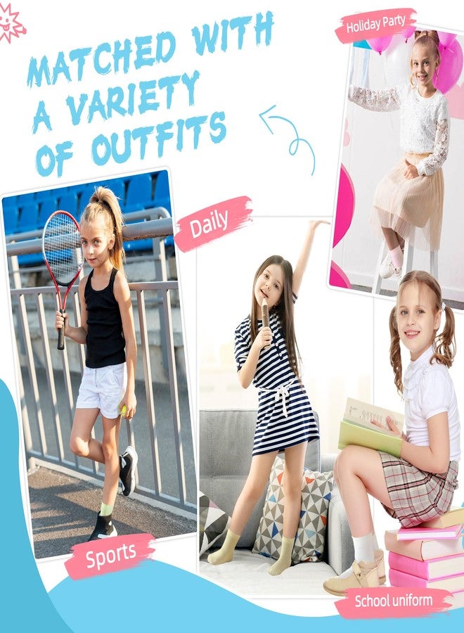 Eocom Girls Socks Little Kids Crew Socks Cotton Cute Youth Dress Socks 6 Pairs (6 Pairs Mix Color, 6-8 Years) - Image 5