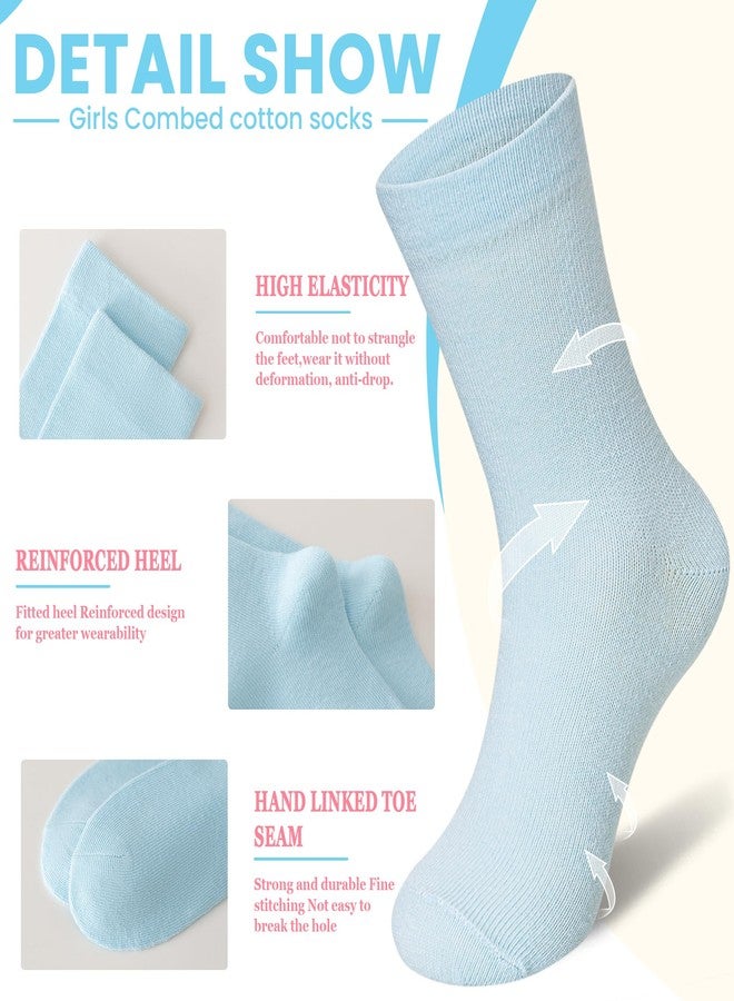 Eocom Girls Socks Little Kids Crew Socks Cotton Cute Youth Dress Socks 6 Pairs (6 Pairs Mix Color, 6-8 Years) - Image 4