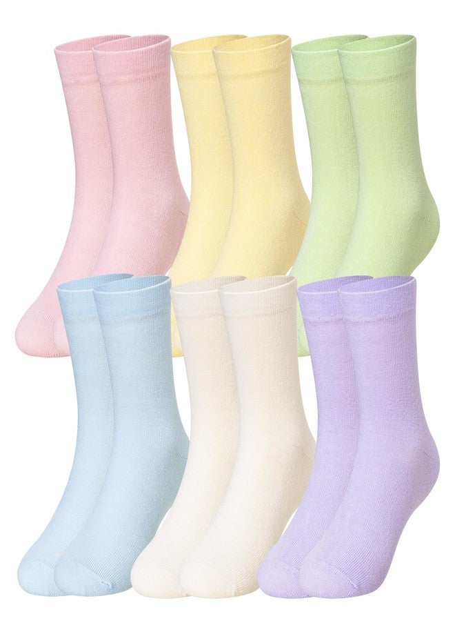 Eocom Girls Socks Little Kids Crew Socks Cotton Cute Youth Dress Socks 6 Pairs (6 Pairs Mix Color, 6-8 Years) - Image 1