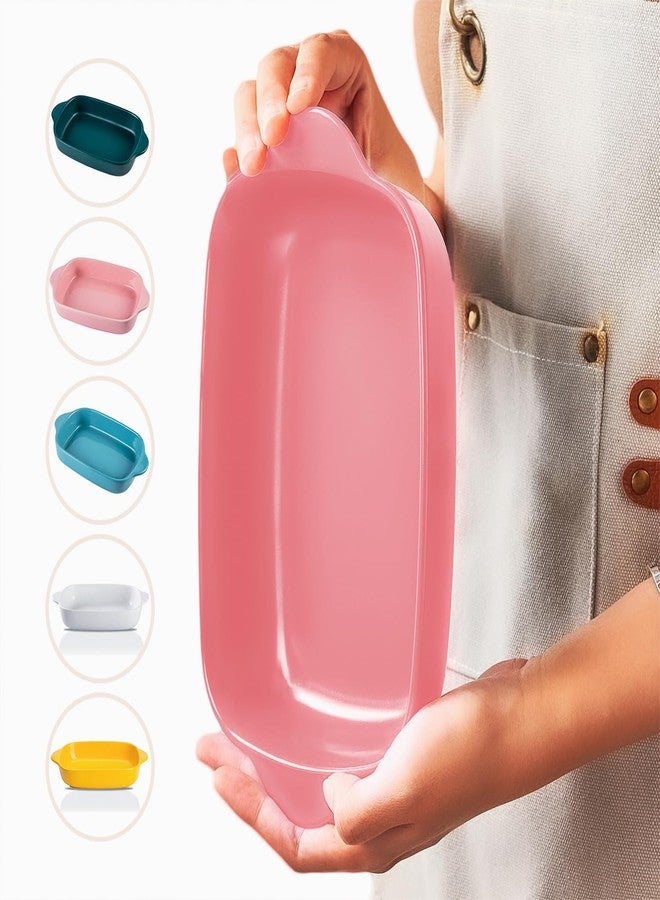 Turbid Set of 1 Pink Small Ceramics Baking Dishes with Handle Rectangular Casserole Dish for Oven Ceramic Baking Pan Lasagna Casserole Pan Individual Bakeware 9x5 inch - Image 2