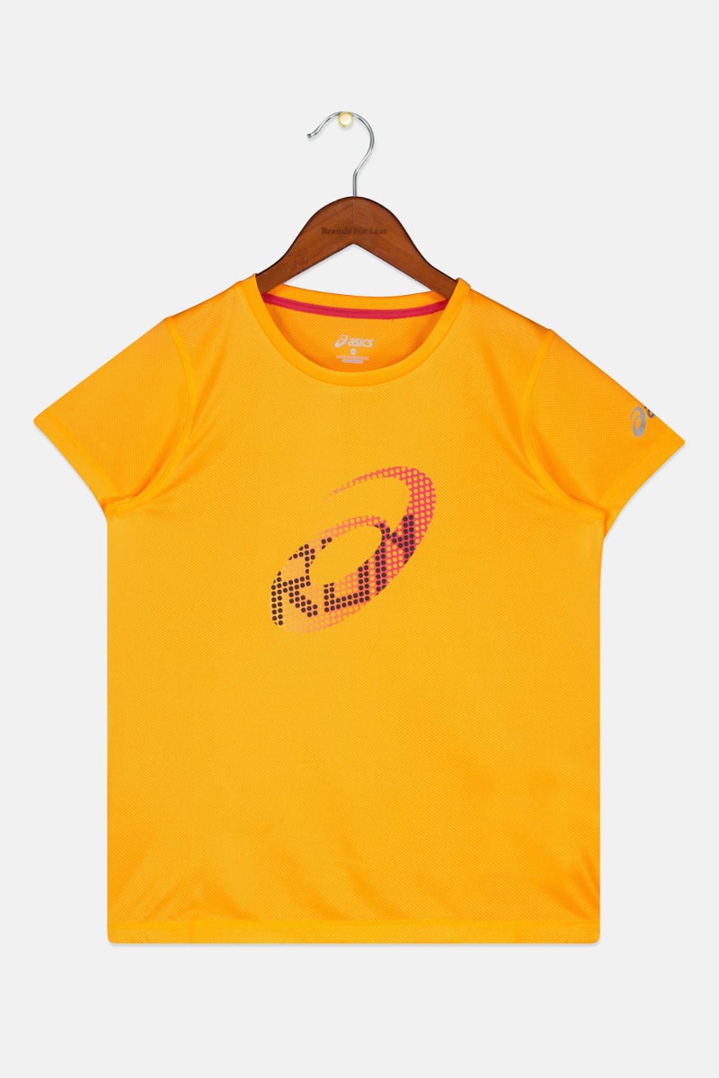 asics Kids Girl Short Sleeve Brand Logo Sportswear Tee, Neon Orange Combo - Image 1