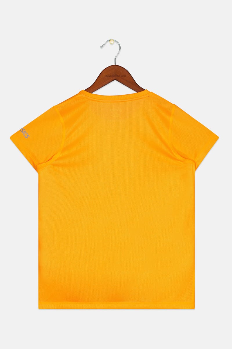 asics Kids Girl Short Sleeve Brand Logo Sportswear Tee, Neon Orange Combo - Image 2