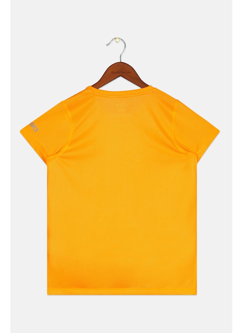 asics Kids Girl Short Sleeve Brand Logo Sportswear Tee, Neon Orange Combo - Image 4