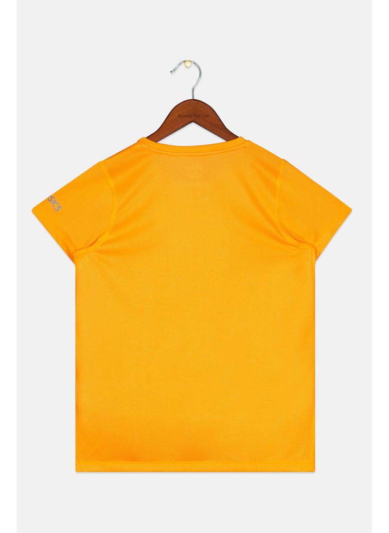 asics Kids Girl Short Sleeve Brand Logo Sportswear Tee, Neon Orange Combo - Image 5
