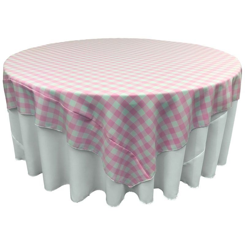 LA Linen LA Linen Polyester Gingham Checkered 90 by 90-Inch Square Tablecloth  White and Pink 