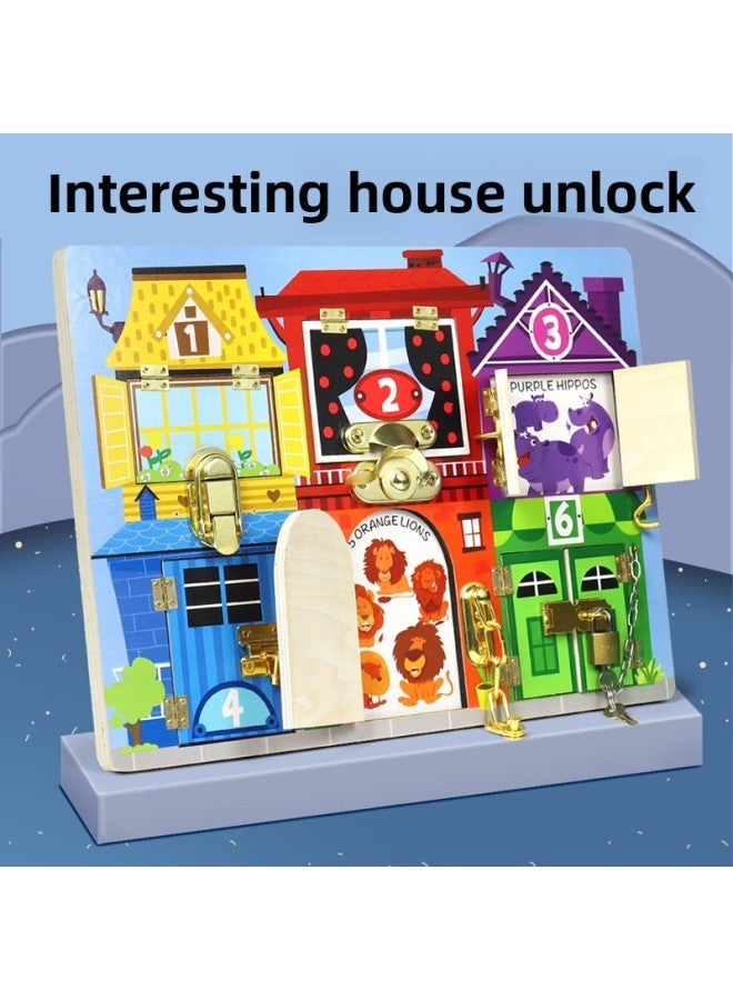Children's Door Latch Unlock Busy Board House Door Opening Board Baby Early Education Educational Unlocking Busy Board Toy-Color:Bear Ringing Board Busy Block  - Image 3