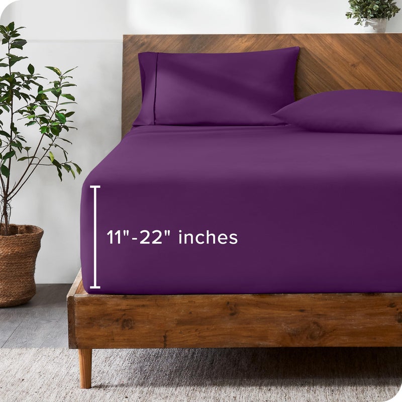 Bare Home Bare Home Queen Fitted Sheet - Extra Deep Pocket Fitted Sheet - Premium 1800 Microfiber - Ultra-Soft Wrinkle Free - Queen Deep Pocket Bottom Sheets (Queen - 11"" to 22"" Pocket  Plum)  - Image 1