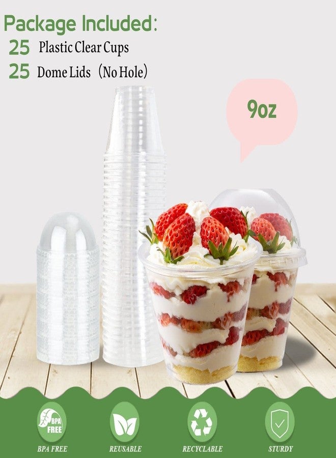 Artpreti 25 Sets 9oz Clear Plastic Parfait Cups with Dome Lids(NO HOLE) - Disposable Dessert Cups with Lids for Dips Snacks and Fruit Yogurt Smoothie Iced Cold Drinks, No Leaking - Image 3