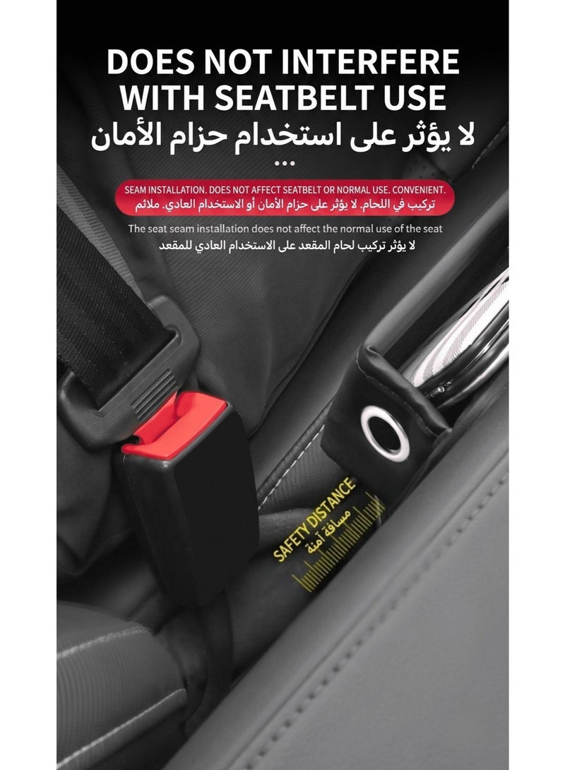 منظم وحشو فجوات مقاعد السيارة من الجلد الفاخر مع حامل أكواب وفتحة كابل الشحن - صندوق تخزين وفجوات المقاعد الأمامية وحقيبة وحدة التحكم للموبايل والمفاتيح والبطاقات - اكسسوارات سيارات داخلية شاملة (جانب السائق - أسود) - خيار هدية ممتاز للرجال والسائقين - Image 5