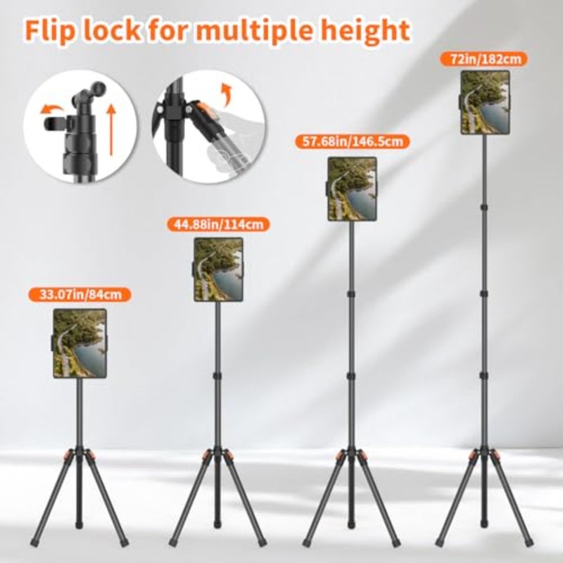 72in Tablet Floor Stand Tripod, Tablet Stand Floor with 360° Ball Head, Height Adjustable Floor Stand Holder with Case, Sheet Music Stand for iPad/iPhone/Kindle and All 4.7-13" Devices - Image 5