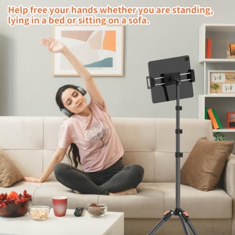 72in Tablet Floor Stand Tripod, Tablet Stand Floor with 360° Ball Head, Height Adjustable Floor Stand Holder with Case, Sheet Music Stand for iPad/iPhone/Kindle and All 4.7-13" Devices - Image 2