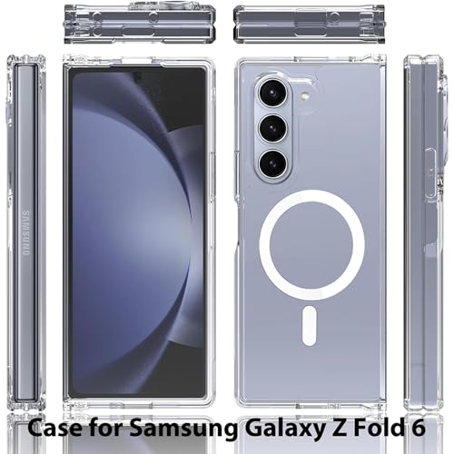 Casotec Clear Case, Magnetic Case with Built-in Magnets Compatible with MagSafe, Crystal Transparent Slim PC & TPU Cover for Samsung Galaxy Z Fold6 5G - Transparent - Image 3
