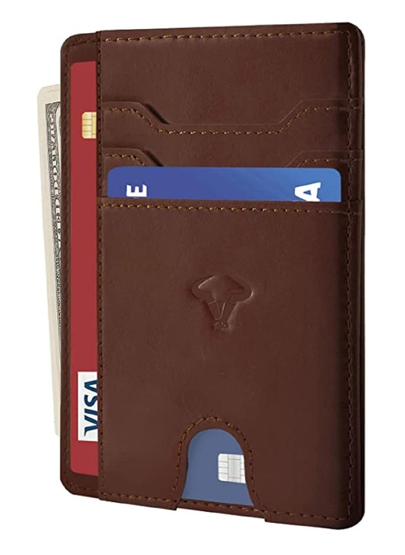 CONTACTS Genuine Leather Slim Wallet RFID Blocking Skinny Minimal Thin Front Pocket Wallet Sleeve Card Holder for Men 7 Card Slots 1 ID Window  - Image 1