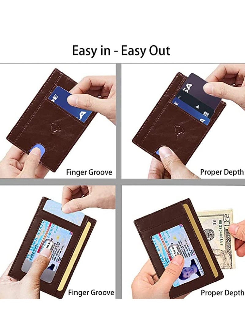 CONTACTS Genuine Leather Slim Wallet RFID Blocking Skinny Minimal Thin Front Pocket Wallet Sleeve Card Holder for Men 7 Card Slots 1 ID Window  - Image 2