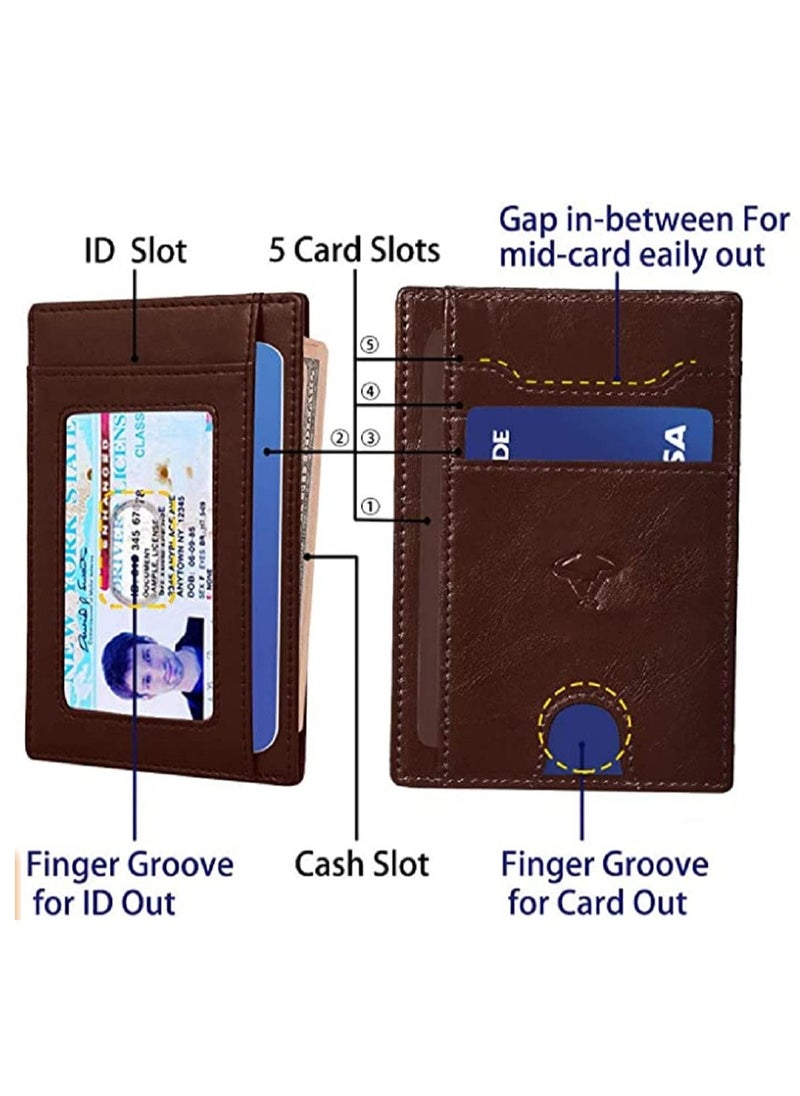 CONTACTS Genuine Leather Slim Wallet RFID Blocking Skinny Minimal Thin Front Pocket Wallet Sleeve Card Holder for Men 7 Card Slots 1 ID Window  - Image 3
