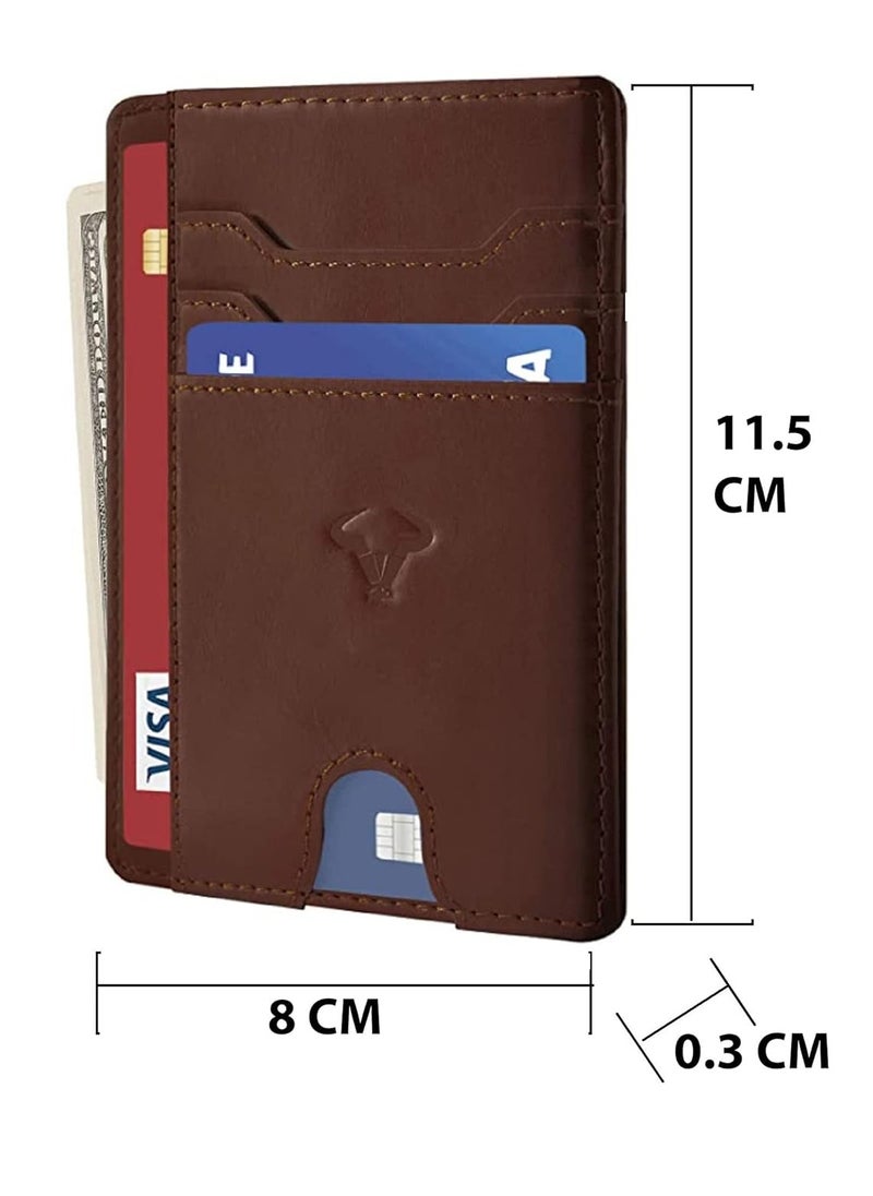 CONTACTS Genuine Leather Slim Wallet RFID Blocking Skinny Minimal Thin Front Pocket Wallet Sleeve Card Holder for Men 7 Card Slots 1 ID Window  - Image 5