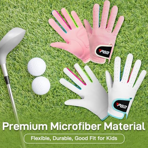 PGM Kids Youth Junior Toddler Boys Girls Golf Gloves Microfiber Synthetic Gloves for Left Hand Right Hand Golf Gloves Extra Value 1 Pair White Pink Age 3-12 (Pink, Large) - Image 5