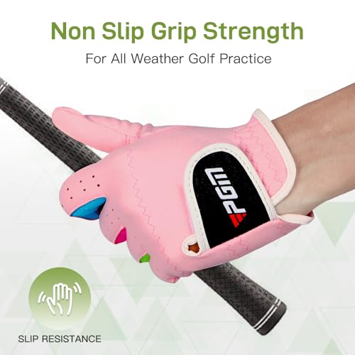 PGM Kids Youth Junior Toddler Boys Girls Golf Gloves Microfiber Synthetic Gloves for Left Hand Right Hand Golf Gloves Extra Value 1 Pair White Pink Age 3-12 (Pink, Large) - Image 3