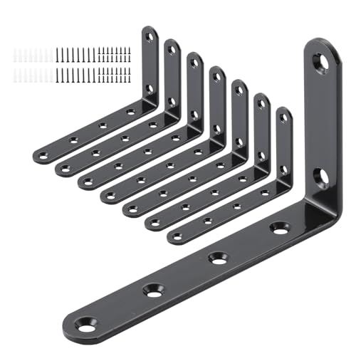 HOME MASTER HARDWARE Corner Brace Stainless Steel L Bracket,Heavy Duty Shelf Brackets,Solid Shelf Support Corner Brace,5x3 in Joint Angle Bracket for Wood Furniture Frame/Shelves Wall Hanging(8 Pack) - Image 1