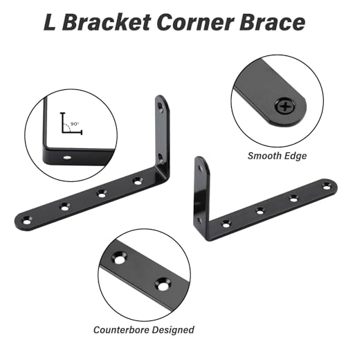 HOME MASTER HARDWARE Corner Brace Stainless Steel L Bracket,Heavy Duty Shelf Brackets,Solid Shelf Support Corner Brace,5x3 in Joint Angle Bracket for Wood Furniture Frame/Shelves Wall Hanging(8 Pack) - Image 2