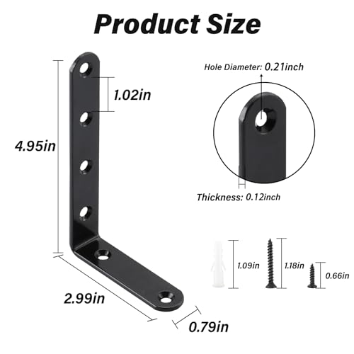 HOME MASTER HARDWARE Corner Brace Stainless Steel L Bracket,Heavy Duty Shelf Brackets,Solid Shelf Support Corner Brace,5x3 in Joint Angle Bracket for Wood Furniture Frame/Shelves Wall Hanging(8 Pack) - Image 5