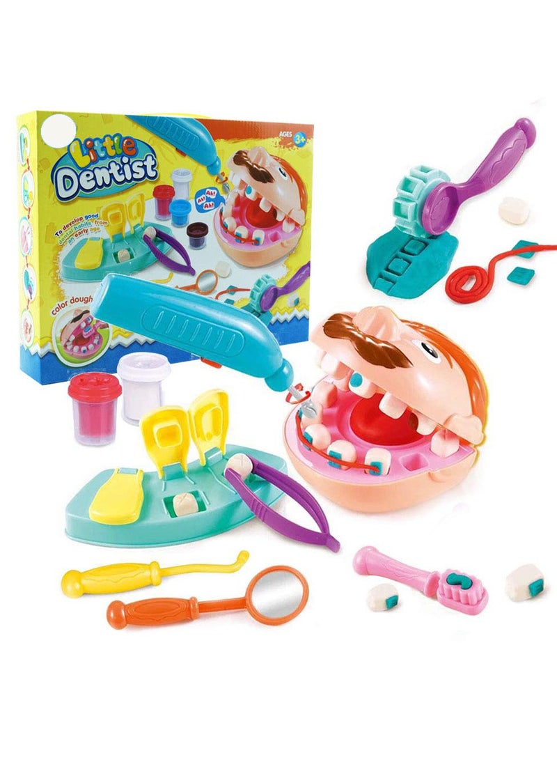 SOLARAE Play Dough Dentist Set Doctor Drill and Fill Playset Retro Playdough Creation with Moulds Models Kids Gift - Image 1