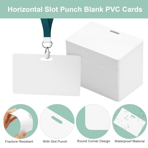 CAETOUNG 100 Pack Premium Blank PVC Cards with Slot Punch on Long Side - Horizontal Slot Punch Blank ID Cards- CAETOUNG CR80 30 Mil Graphic Quality White Plastic Cards for Photo ID Badge Printers - Image 3