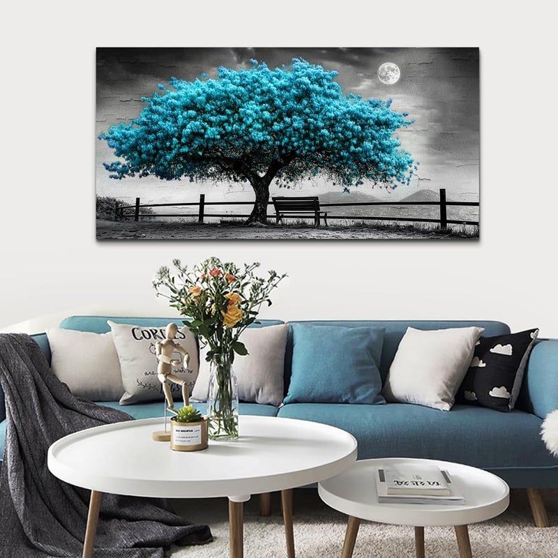 EMODA Blue Tree Framed Canvas Wall Art (60x120 cm) – Modern Landscape Painting | Large Framed Canvas Wall Art 60x120 cm Modern Home Decor for Living Room Bedroom Office | Premium Quality Ready to Hang - Image 3