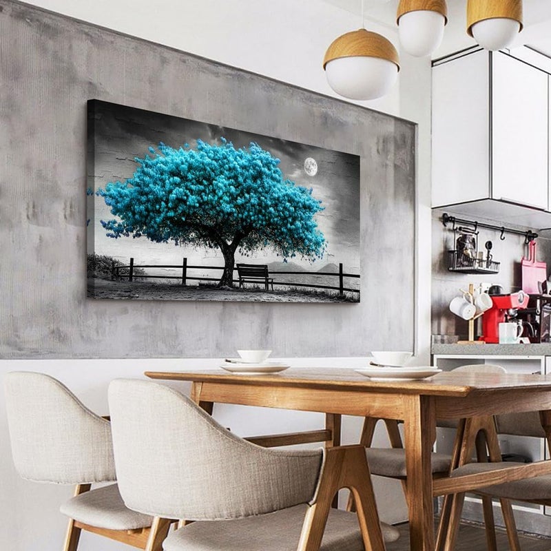 EMODA Blue Tree Framed Canvas Wall Art (60x120 cm) – Modern Landscape Painting | Large Framed Canvas Wall Art 60x120 cm Modern Home Decor for Living Room Bedroom Office | Premium Quality Ready to Hang - Image 5