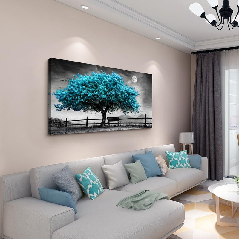 EMODA Blue Tree Framed Canvas Wall Art (60x120 cm) – Modern Landscape Painting | Large Framed Canvas Wall Art 60x120 cm Modern Home Decor for Living Room Bedroom Office | Premium Quality Ready to Hang - Image 4