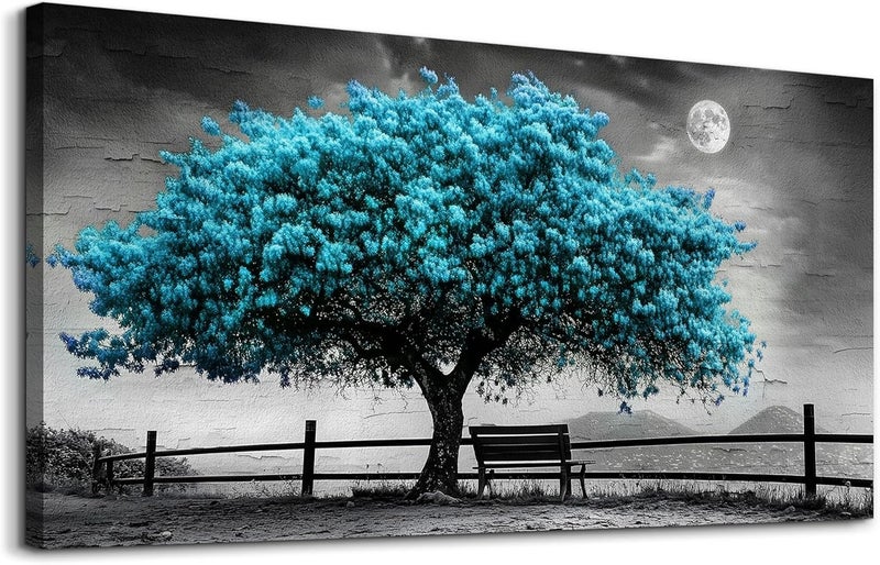 EMODA Blue Tree Framed Canvas Wall Art (60x120 cm) – Modern Landscape Painting | Large Framed Canvas Wall Art 60x120 cm Modern Home Decor for Living Room Bedroom Office | Premium Quality Ready to Hang - Image 2