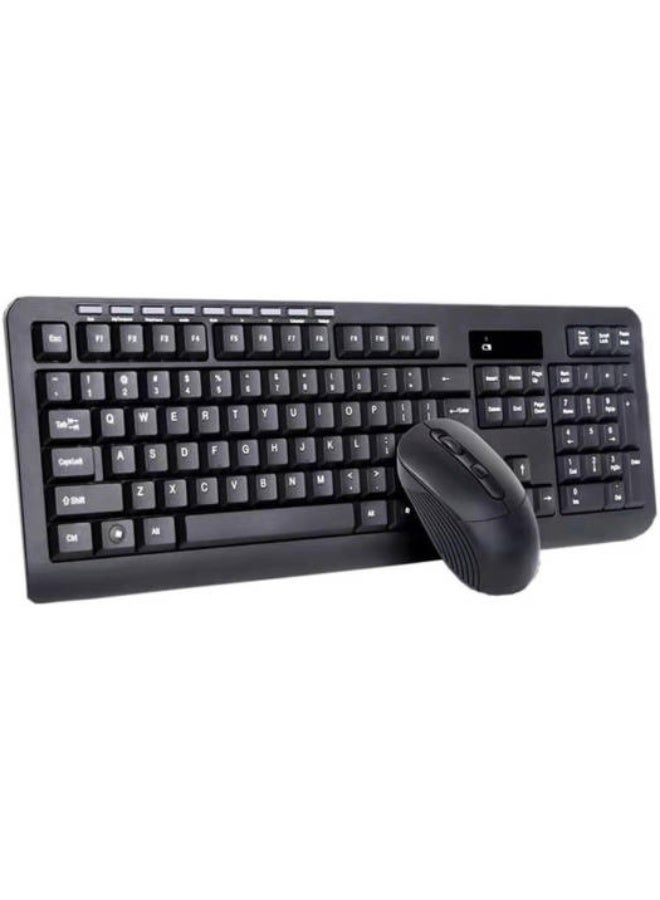 هينغ طقم لوحة مفاتيح وماوس لاسلكي، بتردد 2.4 جيجاهرتز، قابل للتعديل، مناسب للمنزل والمكتب، مع مستقبل USB، يدعم اللغتين الإنجليزية والعربية، لون أسود - Image 1