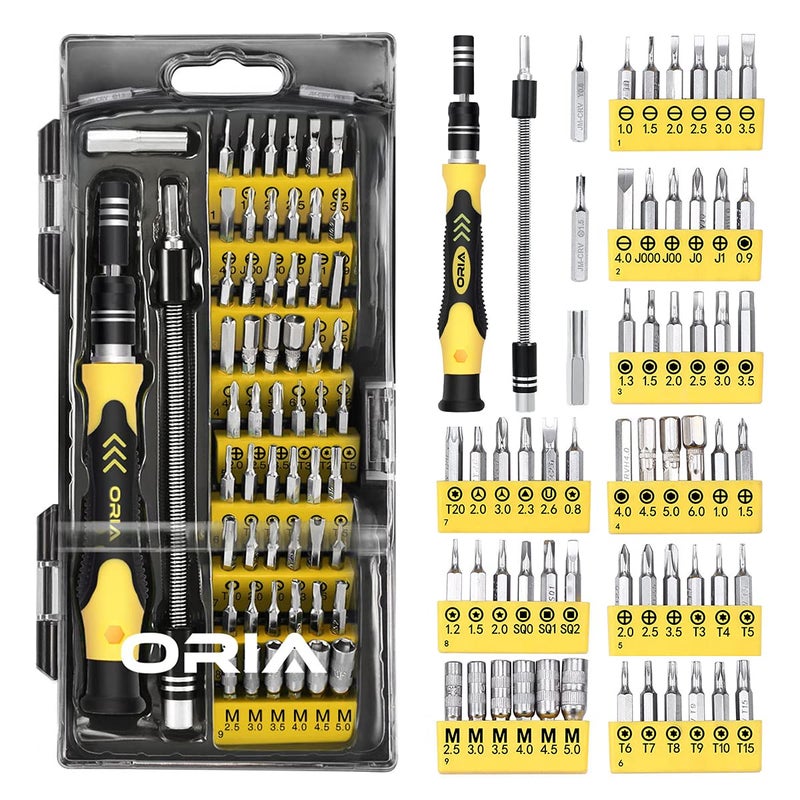 ORIA Precision Screwdriver Kit, 60 in 1 with 56 Bits Screwdriver Set, Magnetic Driver Kit with Flexible Shaft, Extension Rod for Mobile Phone, Smartphone, Game Console, Tablet, PC, Yellow - Image 1