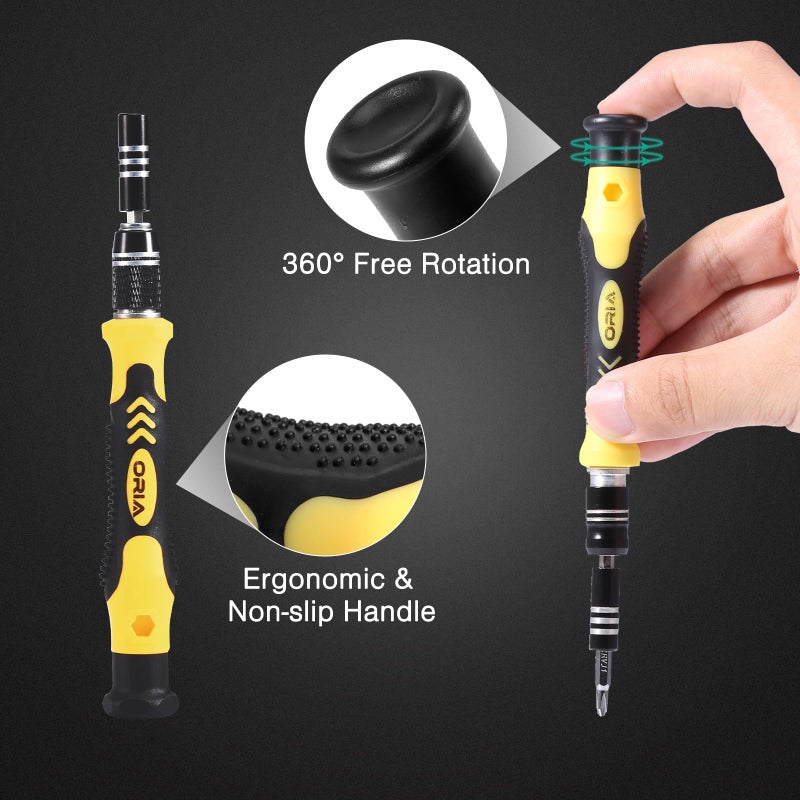 ORIA Precision Screwdriver Kit, 60 in 1 with 56 Bits Screwdriver Set, Magnetic Driver Kit with Flexible Shaft, Extension Rod for Mobile Phone, Smartphone, Game Console, Tablet, PC, Yellow - Image 2