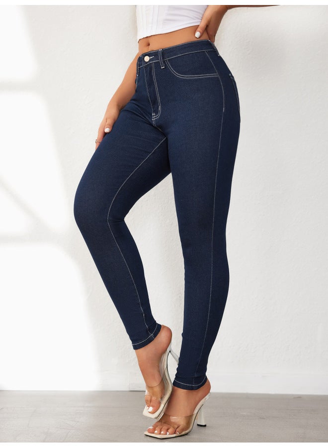 European And American Clothing Jeans Summer High-waisted Slimming Look Tight-fitting Large Size Hip-lifting Small-foot Jeans For Women