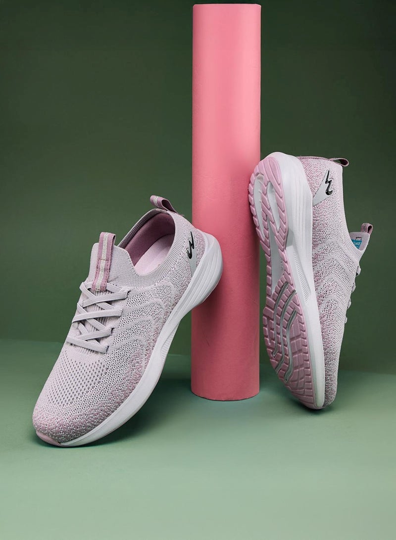 كامبس أحذية رياضية نسائية بيضاء مريحة بنمط محبوك أنيق مع لمسة وردية - Image 1