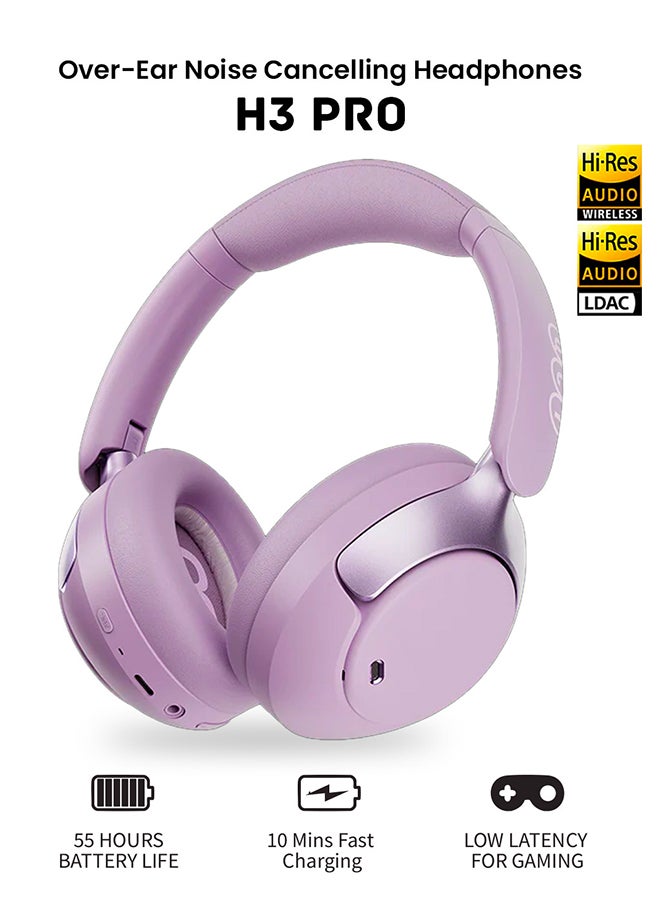 H3 PRO Over Ear Headphones Adaptive ANC, Wired & Wireless Connectivity, 50dB Active Noise Cancellation with Multiple Modes, LDAC Hi-Res Wireless Audio, 55H Playtime, Custom EQ via App - Purple