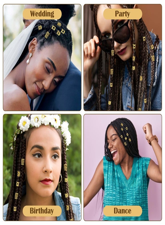 ١٠٠ قطعة من مجوهرات الشعر الذهبية للضفائر، خرز ذهبي للضفائر، حلقات ومشابك، أساور معدنية للضفائر قابلة للتعديل للنساء والفتيات لتزيين الضفائر - Image 2