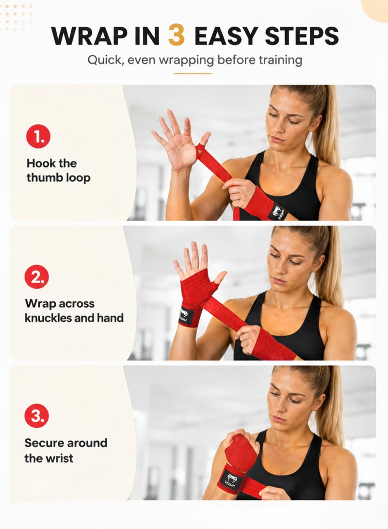 VENUM Boxing Hand Wraps for Men & Women 5M Stretch Cotton Wrist Support Bandages for Muay Thai MMA Kickboxing Gym Training Knuckle Protection with Hook & Loop Closure - Image 3