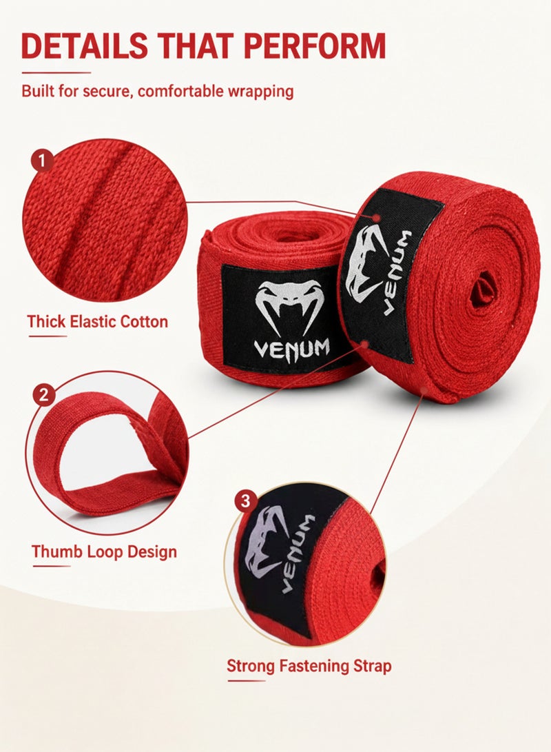 VENUM Boxing Hand Wraps for Men & Women 5M Stretch Cotton Wrist Support Bandages for Muay Thai MMA Kickboxing Gym Training Knuckle Protection with Hook & Loop Closure - Image 2