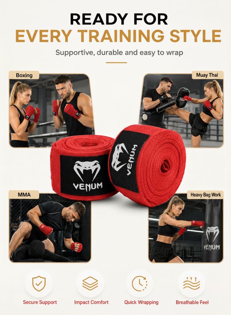 VENUM Boxing Hand Wraps for Men & Women 5M Stretch Cotton Wrist Support Bandages for Muay Thai MMA Kickboxing Gym Training Knuckle Protection with Hook & Loop Closure - Image 5