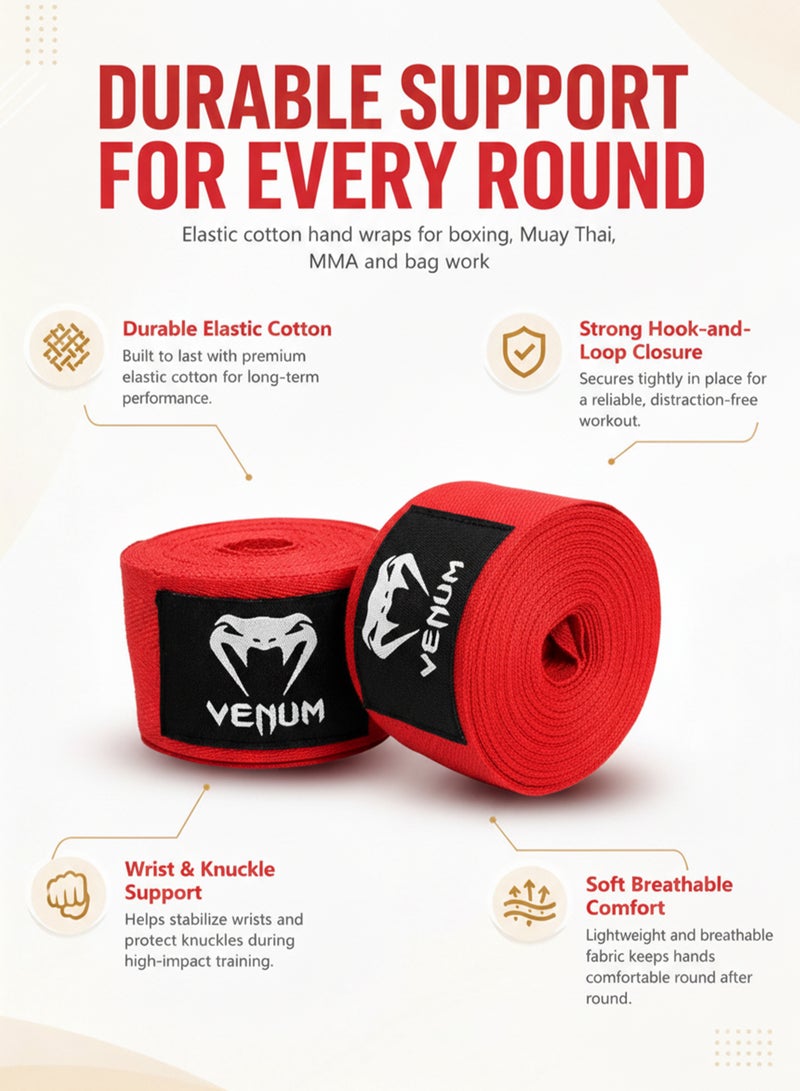VENUM Boxing Hand Wraps for Men & Women 5M Stretch Cotton Wrist Support Bandages for Muay Thai MMA Kickboxing Gym Training Knuckle Protection with Hook & Loop Closure - Image 4