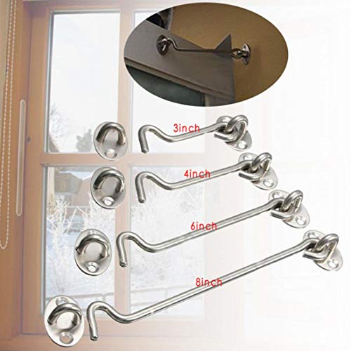 DIY Crafts Style No # 1, Silver, 3 Pcs Cabinet Door Gate Window Latches Hook & Eye Wind-Proof Silent Lock fo (Style No # 1, Silver) - Image 4