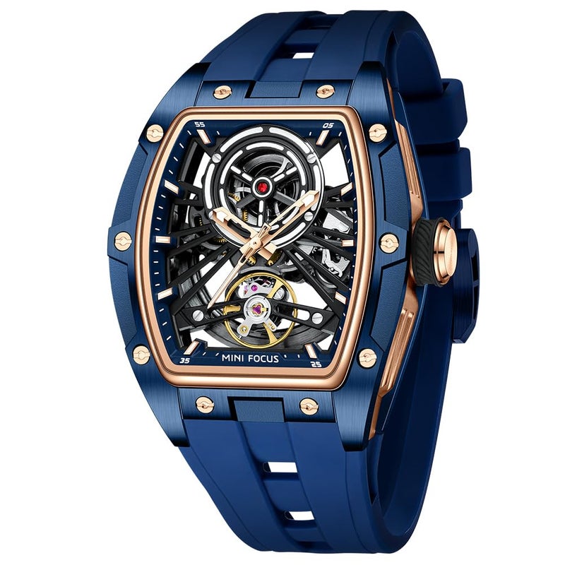 MF MINI FOCUS Unique Men WatchesAutomatic Mechanical WatchLuxury Hollow Tonneau Watches for Men with Stainless Steel Case and Silicon Band SelfWind Movement5ATM WaterproofSuper_Luminous - Image 2
