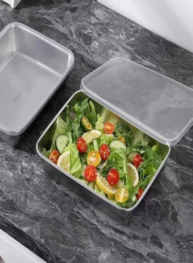 Vaximel 2000ML Stainless Steel Food Storage Container with Clear Lid | Rectangle Lunch Box & Baking Tray for Kitchen | Microwave, Freezer & Dishwasher Safe | Durable Airtight Food Server (Silver) (3) - Image 3